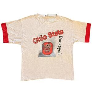 VTG 90s 20/20 Sport Ohio State Buckeyes Ringer T Shirt Gray Red Brutus Mens L